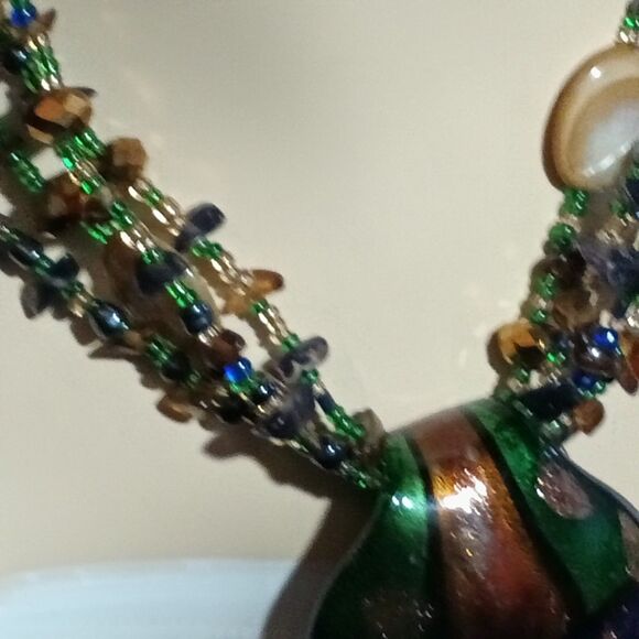 Boho Multistrand Beaded Art Glass Pendant Necklace Statement - Picture 7 of 11